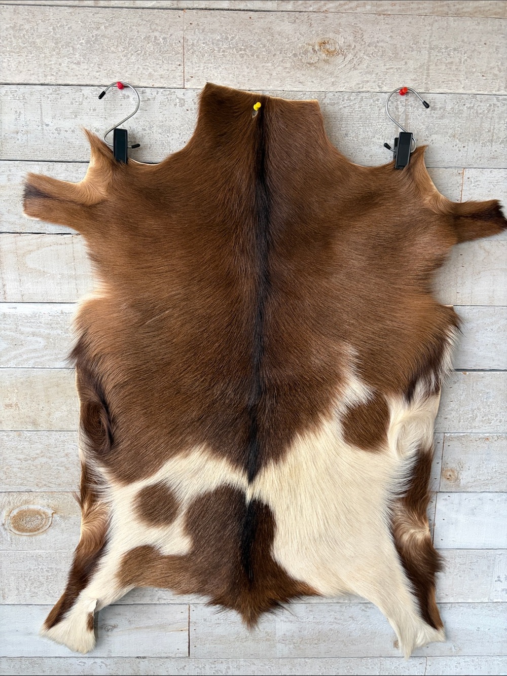 Genuine Goatskin Fur Pelt 33” x 22” Natural Brown & Cream Rustic Hide - Picture 6 of 7